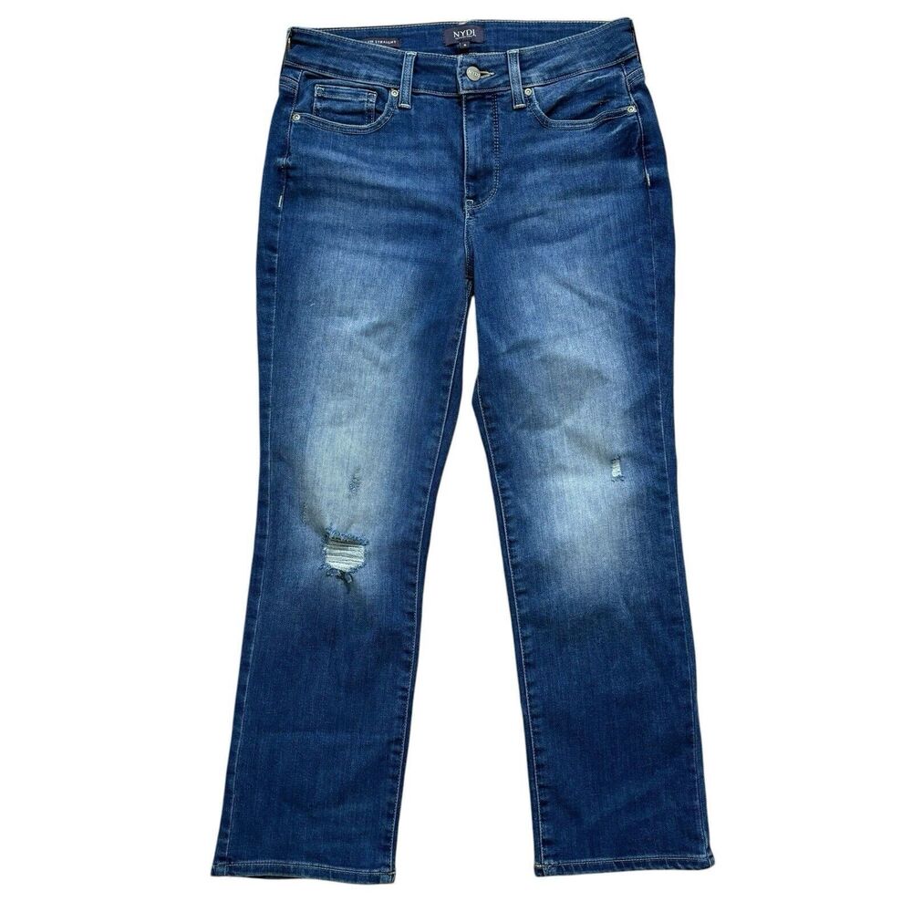 NYDJ Marilyn Straight Leg Jeans Crop Women’s Sz 6 Medium Wash Blue Denim Stretch